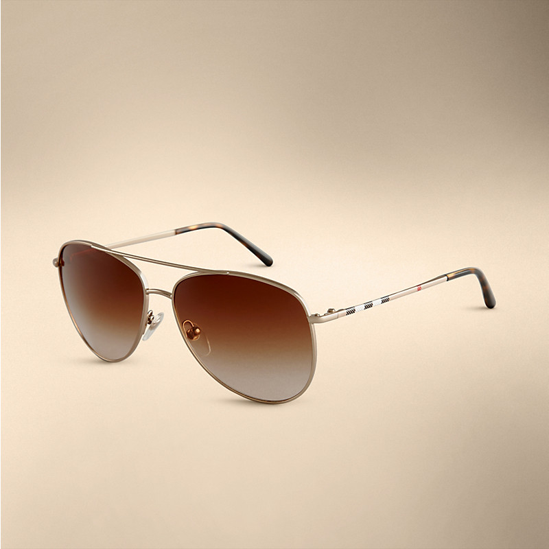 Burberry博柏利  格纹镜臂飞行员太阳眼镜 39309231