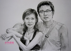 Контурный рисунок 小乔画廊.素描专业代画 手绘双人画像画照片 8k 炭笔或铅笔