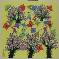 Catching butterflies (40*40 cm) Jinshan farmer painting original work by Cao Jingen