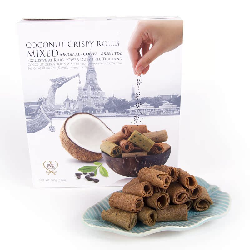 HEART MADE原味/咖啡/绿茶蛋卷杂烩180g 泰国进口特色正品零食