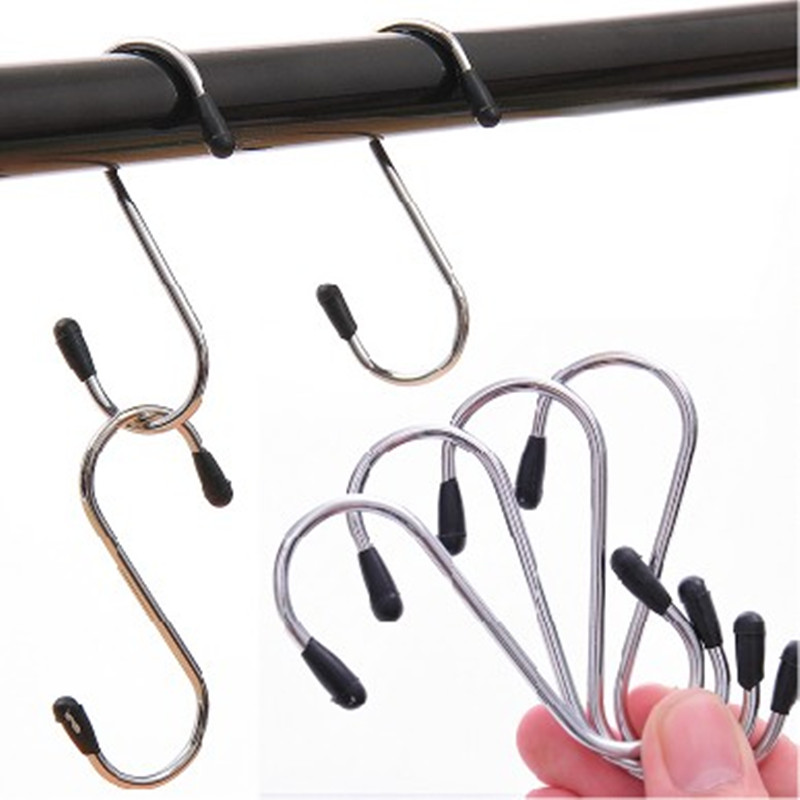 Versatile stainless steel S hooks portable metal hooks hanging clothes hook S type hooks (4 only in) universal hooks