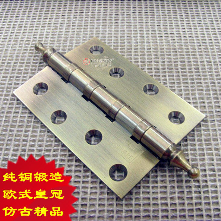 Boutique 4 inch pure copper bronze bronze hinge antique crown head door hinge pure copper European classical hinge