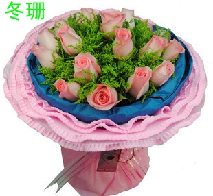 实体花店北京七夕送花粉玫瑰鲜花速递同城丰台顺义邯郸县求婚预定