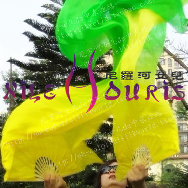 Neilos open bin price belly dance real silk fan long silk dancer Yellowing Scallop Green 1 5m * 9m 0