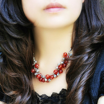  New Years birthday gift original retro Chinese style natural red agate seedling silver necklace female 146C