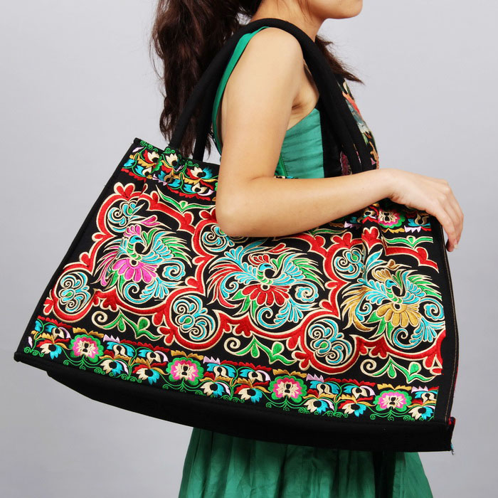 Women's satchel Ethnic style embroidered bag Totem double-sided embroidered bag Women's shoulder bag large satchel