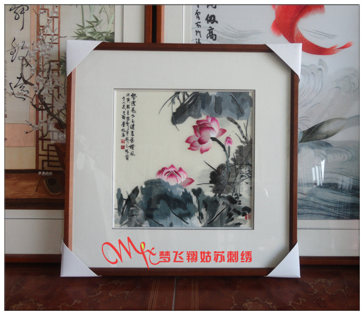 Embroidery Suzhou embroidery handmade boutique embroidery ink lotus living room sofa hanging painting bedroom porch embroidery painting