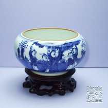 Small piece of green flower ceramic pen washing room ware pure handmade green flower imitation ancient water washed Jingdezhen ceramic pen-cleaner