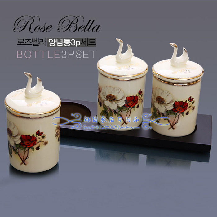 Korea original import Rose Bella golden saffron ceramic sealed seasoning jar group 3P