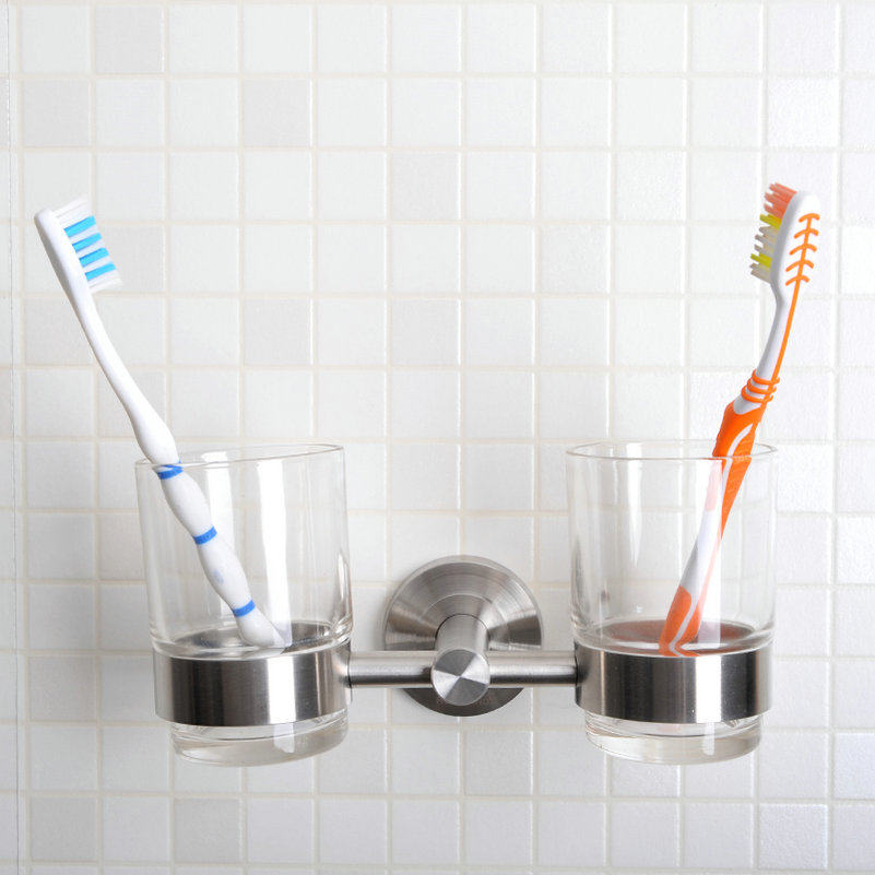 German Hongying 304 stainless steel double cup holder Double toothbrush cup holder Makeup Room Gargling Cup Holder Glass holder