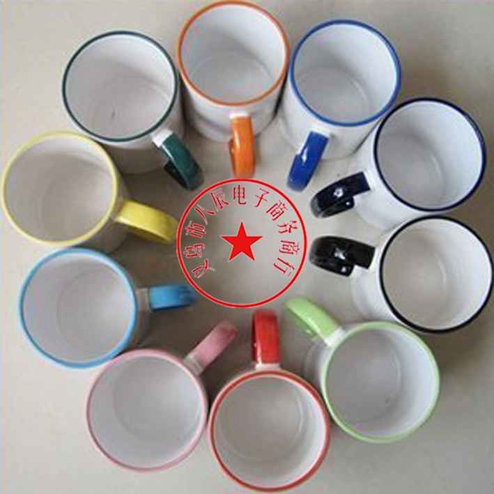 Thermal transfer cup Coating cup Mug Personality white cup Color cup Edge color cup Color mouth cup