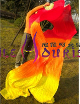 Belly dance real silk fan long silk dance fan red orange yellow color gradient 3 m * 0 9 m 9 m pairs