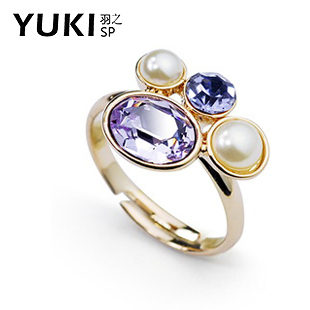 YUKI饰品戒指女款 奥地利水晶指环珍珠女友礼物韩国韩版时尚