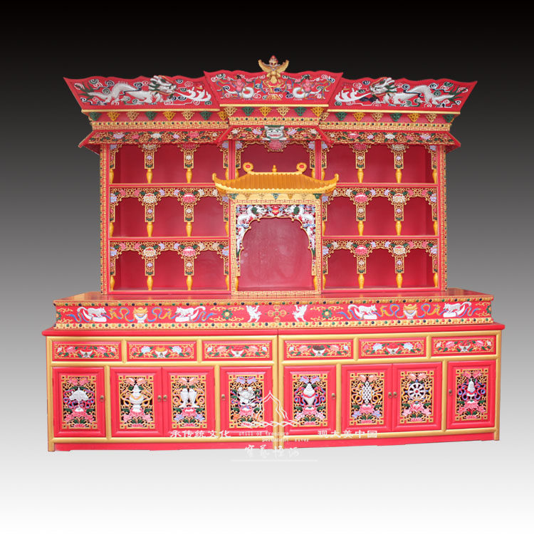 Tibetan-style Buddhist shrine home painted Buddha platform multi-storey with door offering table foci foci foth cabinet Fo tang custom Buddhist cabinet