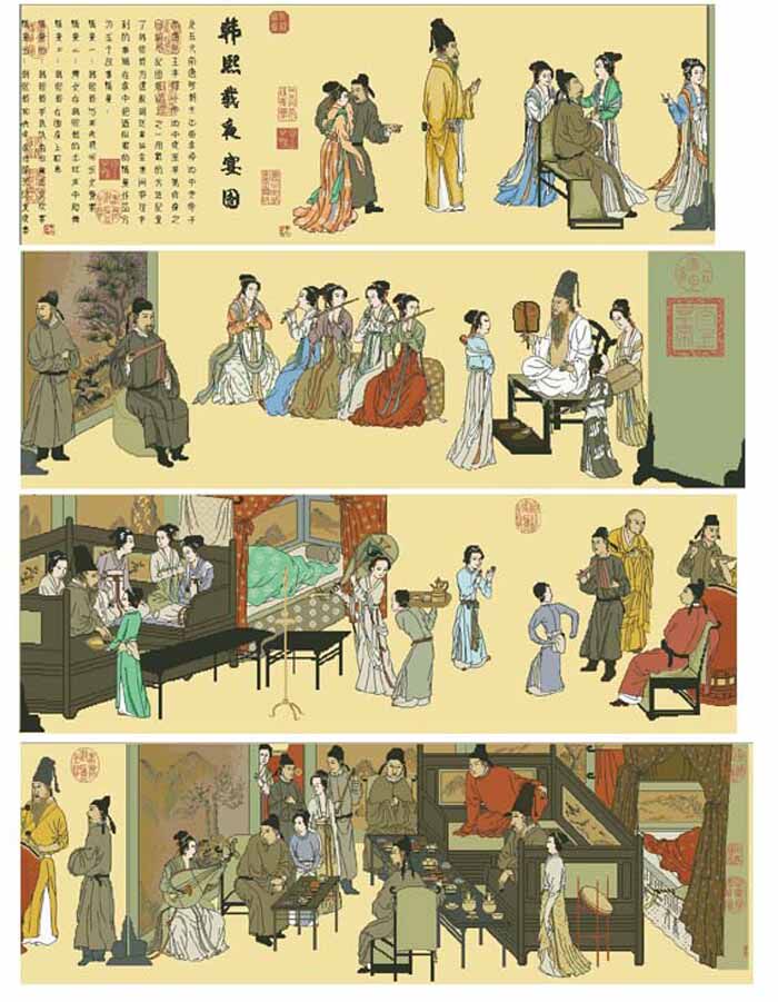 ●Hu Lili cross stitch French DMC kit Han Xizai night banquet picture with 3D 5D precision printed cloth