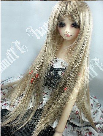 BJD SD 3 points doll wig hair E-fine braided straight broken hair cream brown 1 3