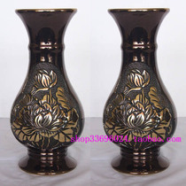 Taiwan bronze incense burner Furnace glass Buddha Cup * Chinese Lotus copper vase regular copper (1 pair) high 24 8cm