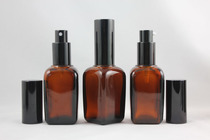50ml brown glass square cone essence oil bottle with black nozzle lotion bottle makeup water bottle fine mist