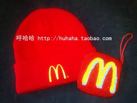 McDonalds McDonald's logo big red knitted cold hat beaded coin purse M fans love brand new