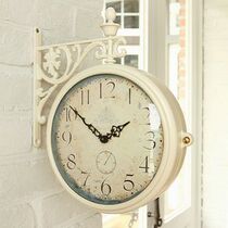 South Korea imported beige olive retro pastoral double-sided wall clock rotatable mute wall clock