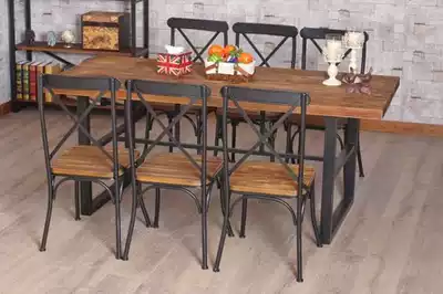 American country wrought iron dining table solid wood table and chair anti-rust old bar table and chair retro table chair desk