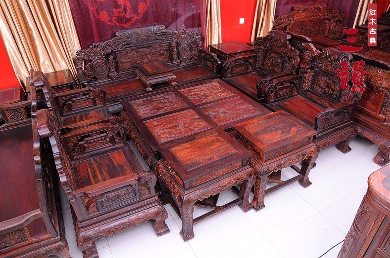 Red Wood Furniture Laos Big Red Acid Branches Furniture Red Wood Sofa With Yellow Sandalwood Red Acid Branches Sofa 11 pieces-Taobao