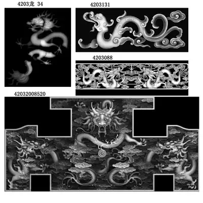 Dragon grayscale Atlas Computer engraving figure relief drawing carved drawing Wood Jade carbon brick carving material file