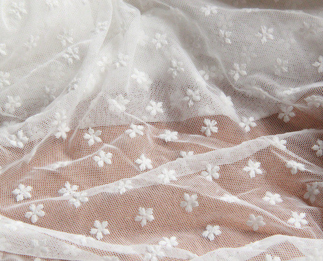 Day single clothing embroidery flower mesh fabric fabric plum blossom gauze curtain lace handmade scarf fabric diy fabric