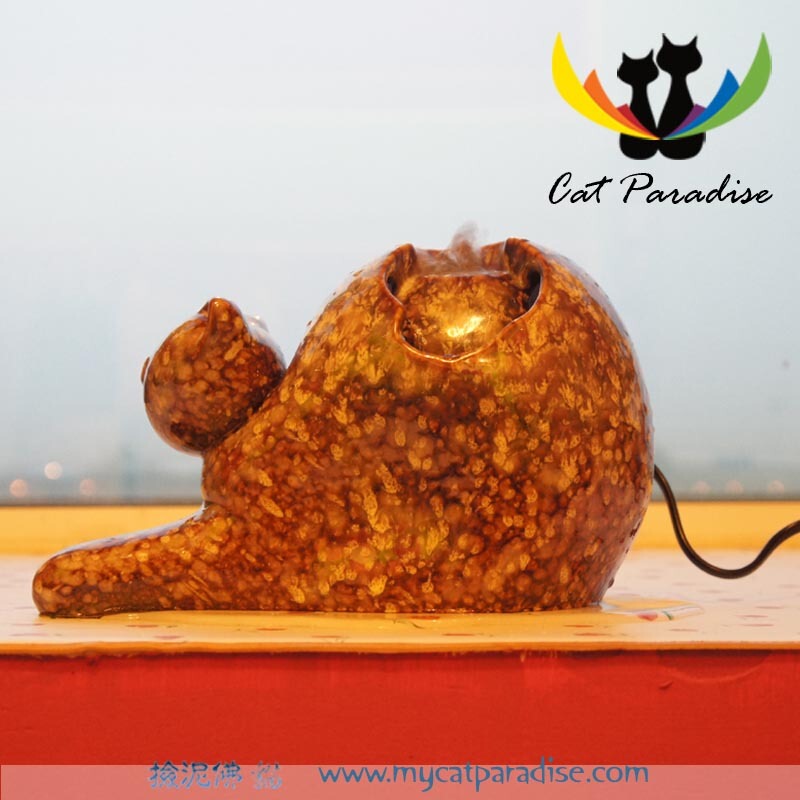 【Clay Buddha Cat】Ceramic Kiln Crafts Curious Cat Water Flow Humidifier 1600g