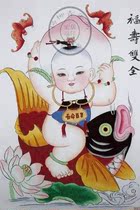 Willow Aoki version of the New Year painting Fushou double full rice paper hand-painted framed scroll doll decoration Chinese style gifts