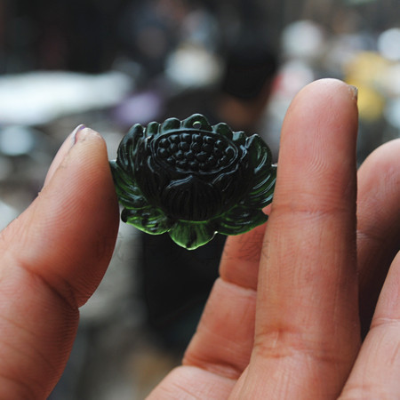 New Recommended Jade Pendant Ink Green Jade Lotus Flowers Jade Pendant Handmade Hairpin Accessories Material DIY Ornaments