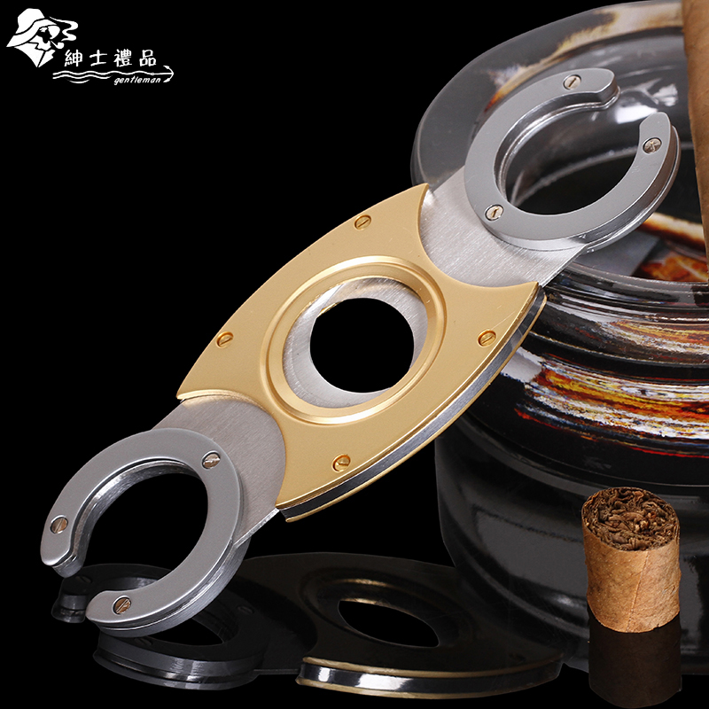Cigar customer high-end new cigar cutter Western-style cigar cutter stainless steel cigar cutter double-edged opening tool