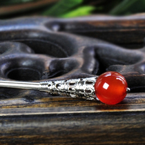 vintage chinese style hair ornament red agate classic hair stroke tassel ladies cooking hair zodiac year lucky gift