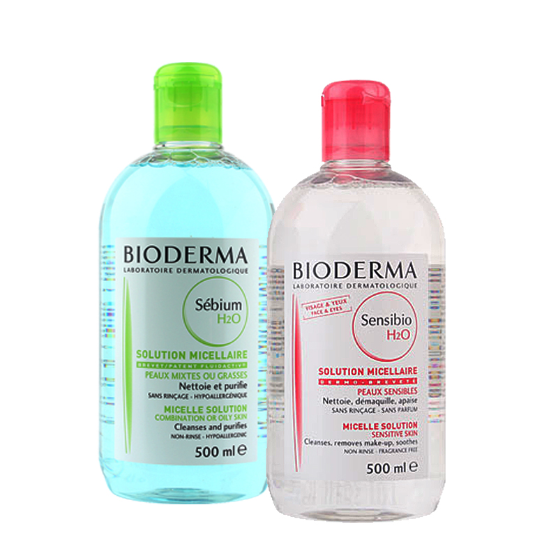 Bioderma贝德玛卸妆水舒妍/净妍洁肤液500ml 蓝粉温和清洁2瓶法国