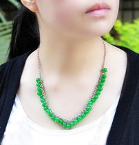  Retro bohemian style ethnic jewelry original handmade green agate seedling silver necklace female 239B