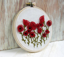 Red poppy 3# white linen wall decoration wall hanging handmade custom Moren series handmade embroidery material bag