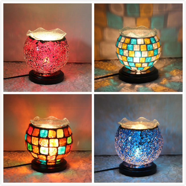Retro Mosaic Bedroom Bedside Lamp, Stained Glass Decorative Table Lamp, Creative Mediterranean Aromatherapy Essential Oil Small Table Lamp