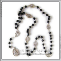 Holy * Mother * Seven bitter imitation crystal cut face 6mm rosary black send rosary box
