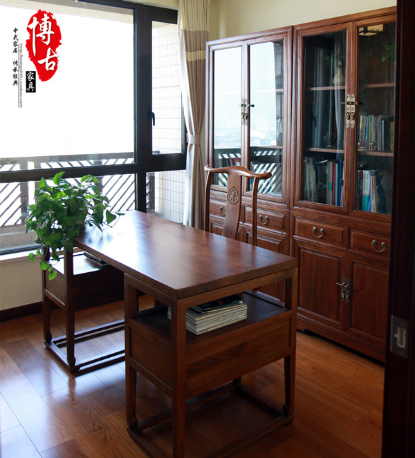 Carpenter Bogu humanist furniture Chinese style book house complete set of Ming and Qing antique furniture New Chinese old elm wood desk bookcase