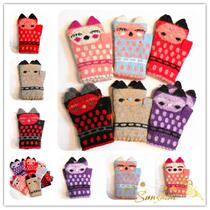 South Korea MIKO with rabbit hair sweet cute cat gloves half finger typing and writing computer gloves