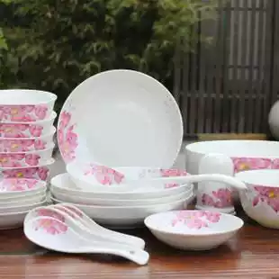 Lotus pond Moonlight 25 head tableware 6 people Chinese tableware Ya Chengde