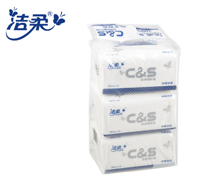 洁柔180抽*3包双层简装抽取式卫生纸布艺圆点白兰花香餐巾纸