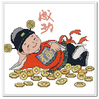 ● Hu Lili cross stitch ● DMC kit four small gods of wealth-successfully have 3D 5D precision printed cloth