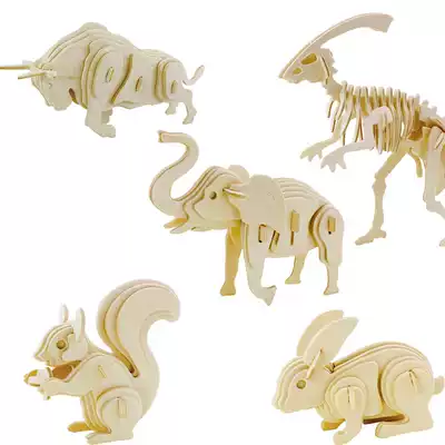 Ruo state wooden toy animal 3D puzzle diy hand assembled model children's educational gift