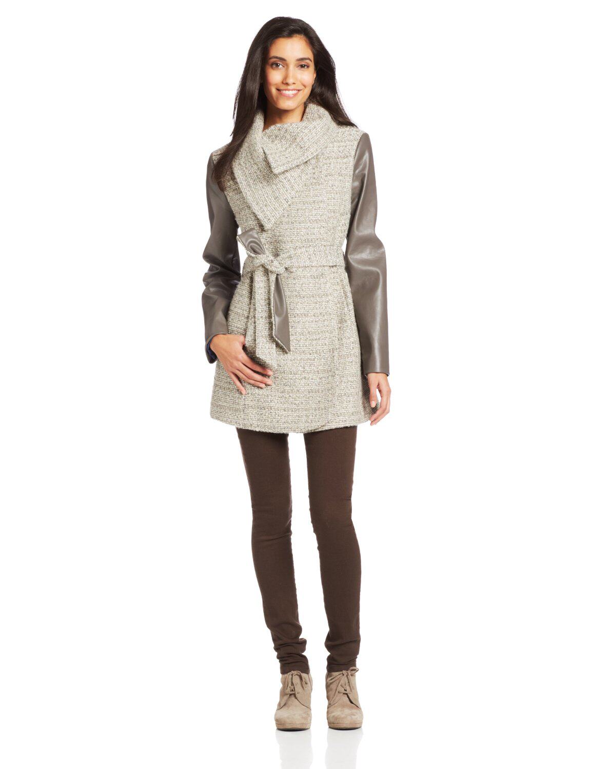 Lady t Tahari in the middle of a big coat fur coat imitation leather cuff T12YU US straight mail-Taobao