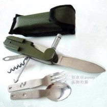 Camping Outdoor Survival Multipurpose Cutlery Tool Knife Sending Cloth Cover Bottle Opener With LED Torch