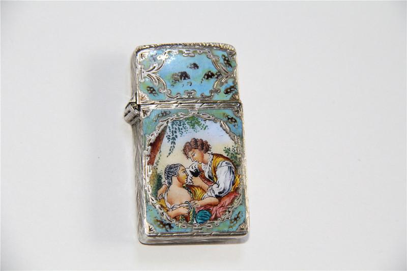 Enamel Lighter Antique Enamel Color Figure Painting Porcelain Silver Shell Free Shipping