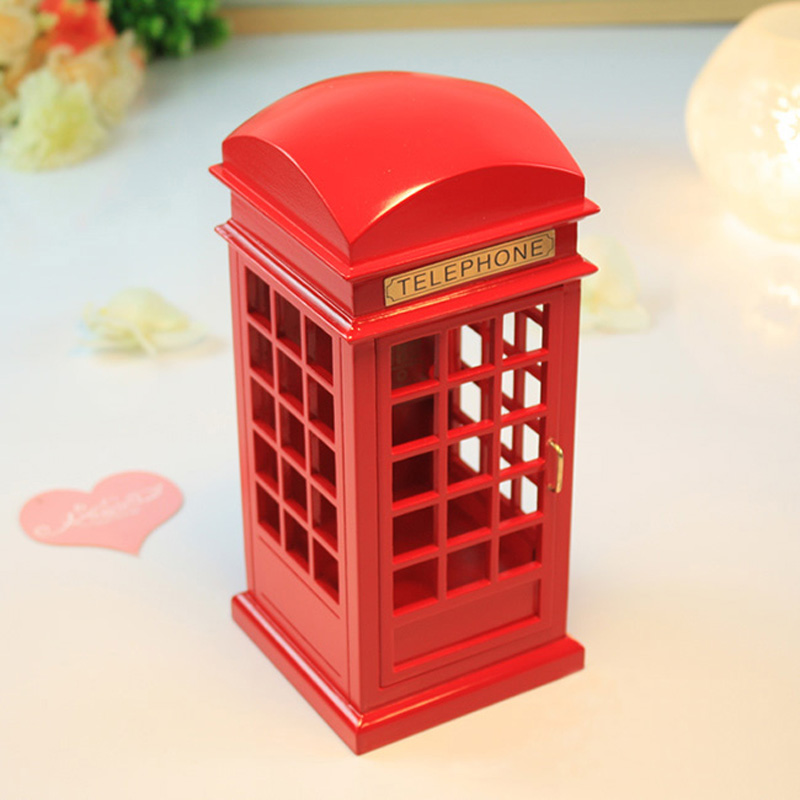 More than 100 million wooden red phone booth music box Music box Sky City Boyfriend girl Day gift Classmate gift