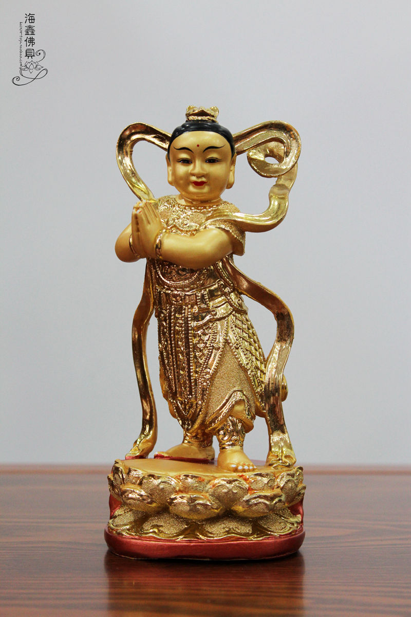 Haixin Buddha's solemn Buddha statue glass fiber resin golden boy good wealth boy 8 10 12 16 inches
