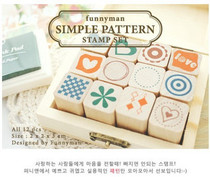 Korean Diary Wooden Seal Practical and Cute Background Decoration Seal-Simple 12 pieces with wooden box